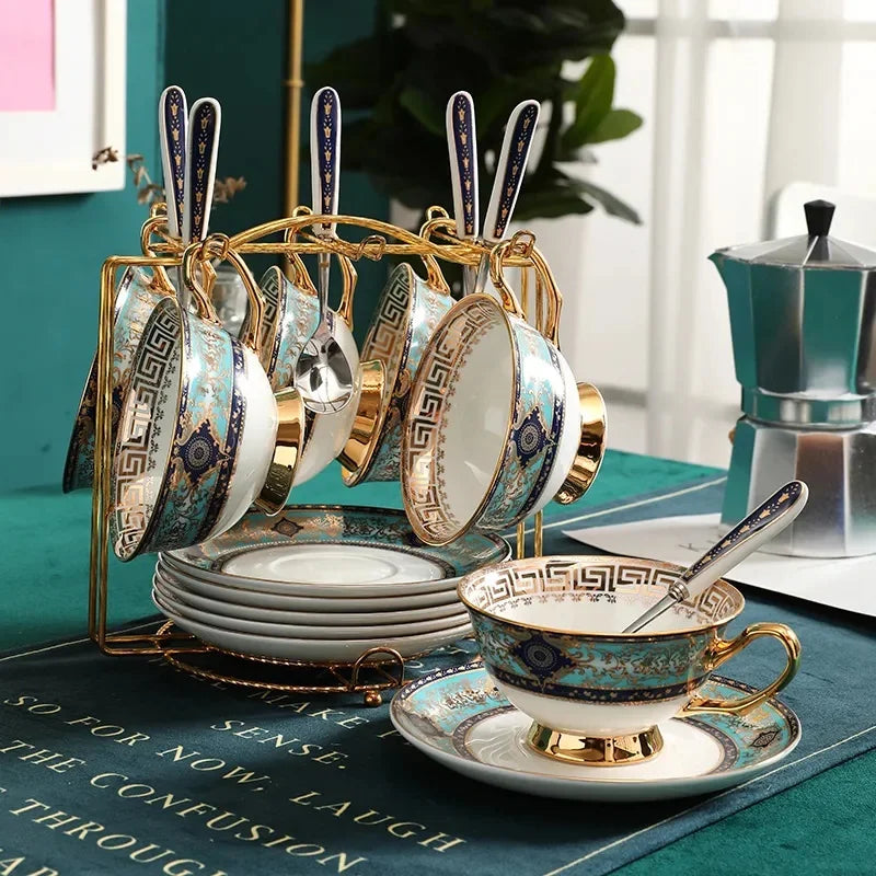 Gold Painted Bone China Porcelain Tea Set