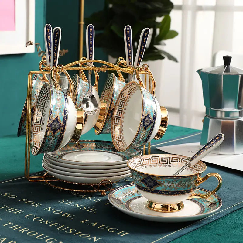 Gold Painted Bone China Porcelain Tea Set