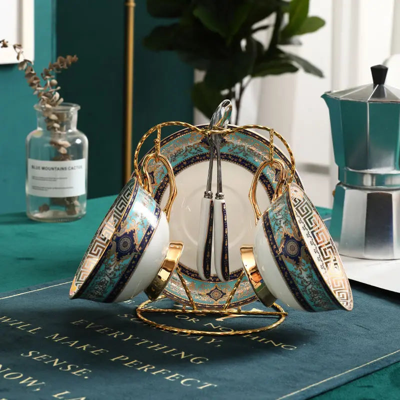 Gold Painted Bone China Porcelain Tea Set