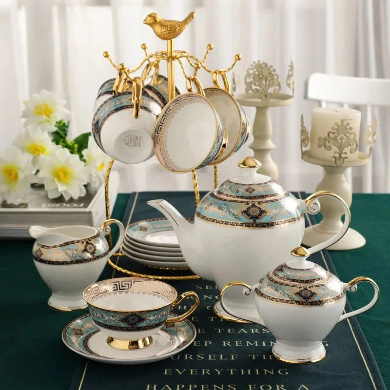 Gold Painted Bone China Porcelain Tea Set