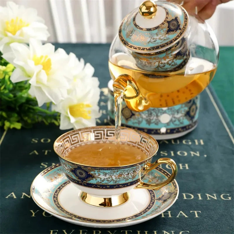 Gold Painted Bone China Porcelain Tea Set
