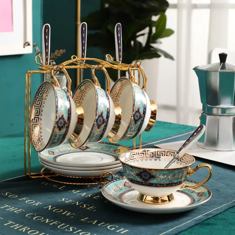 Gold Painted Bone China Porcelain Tea Set
