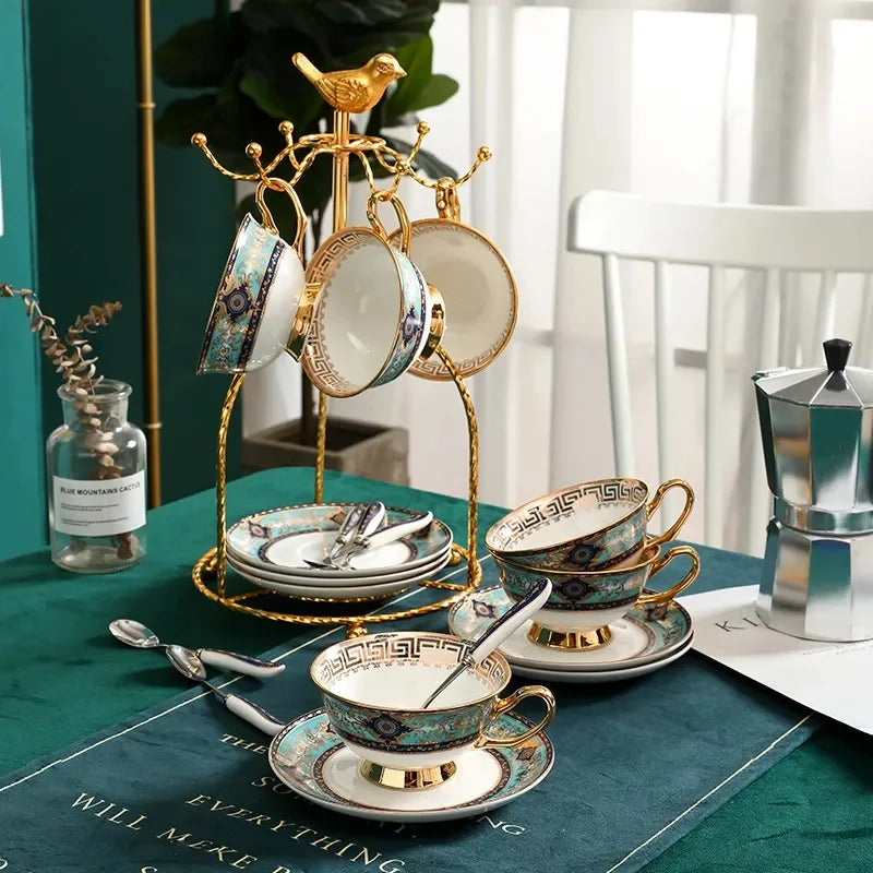 Gold Painted Bone China Porcelain Tea Set