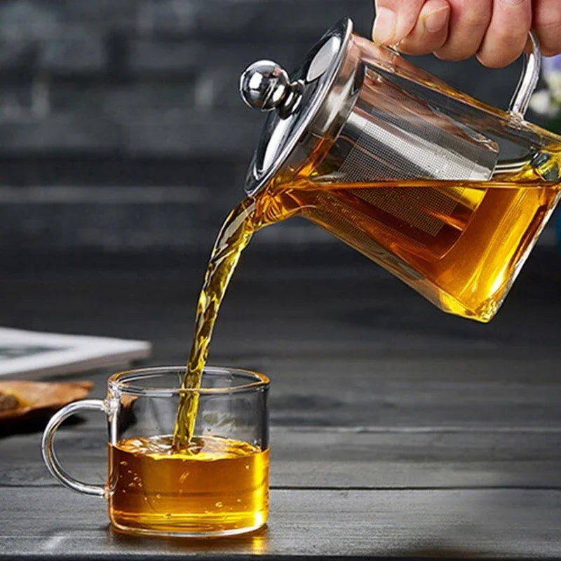 Heat Resistant Glass Teapot With Stainless Steel Coffee Infuser