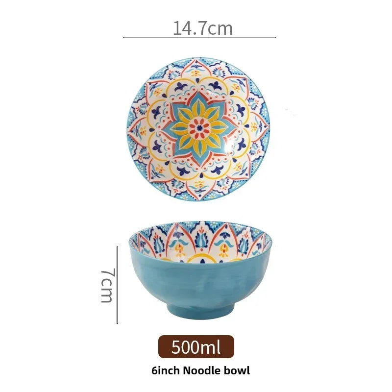 Bohemian Rice Bowl Home Creative Personality Ceramic Bowl High Appearance Level Retro Noodle Bowl Eating Rice Small Bowl
