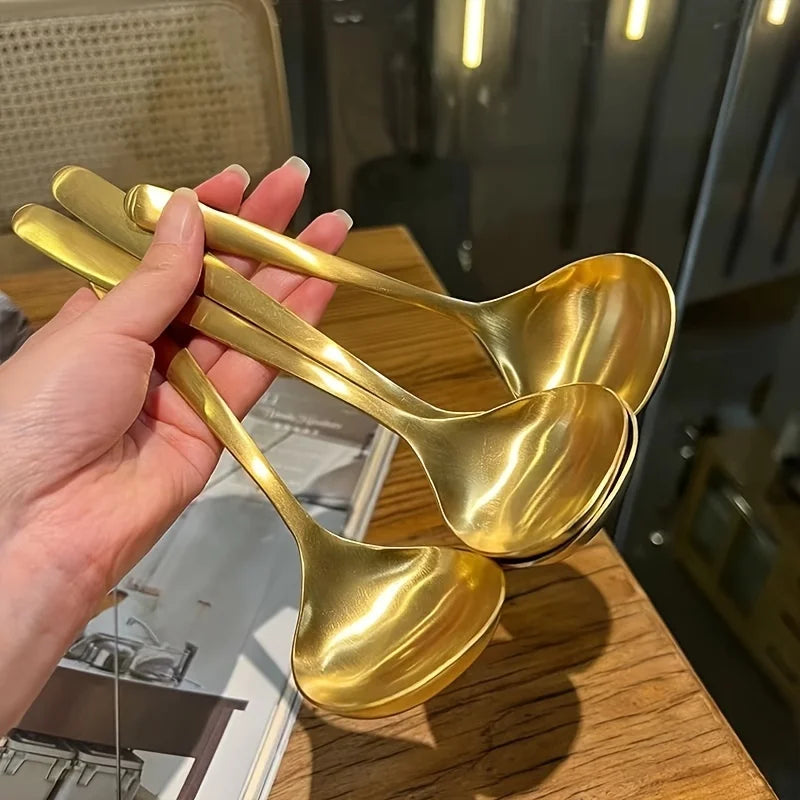2pcs Golden Stainless Steel Serving Spoons