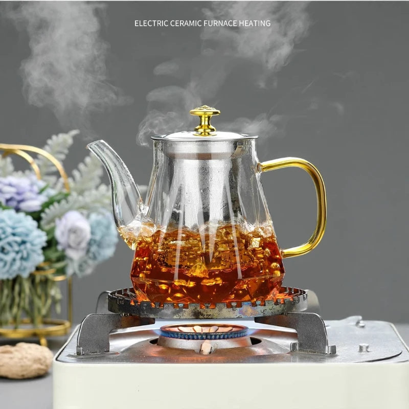 Heat Resistant Borosilicate Clear Diamond Glass Teapot