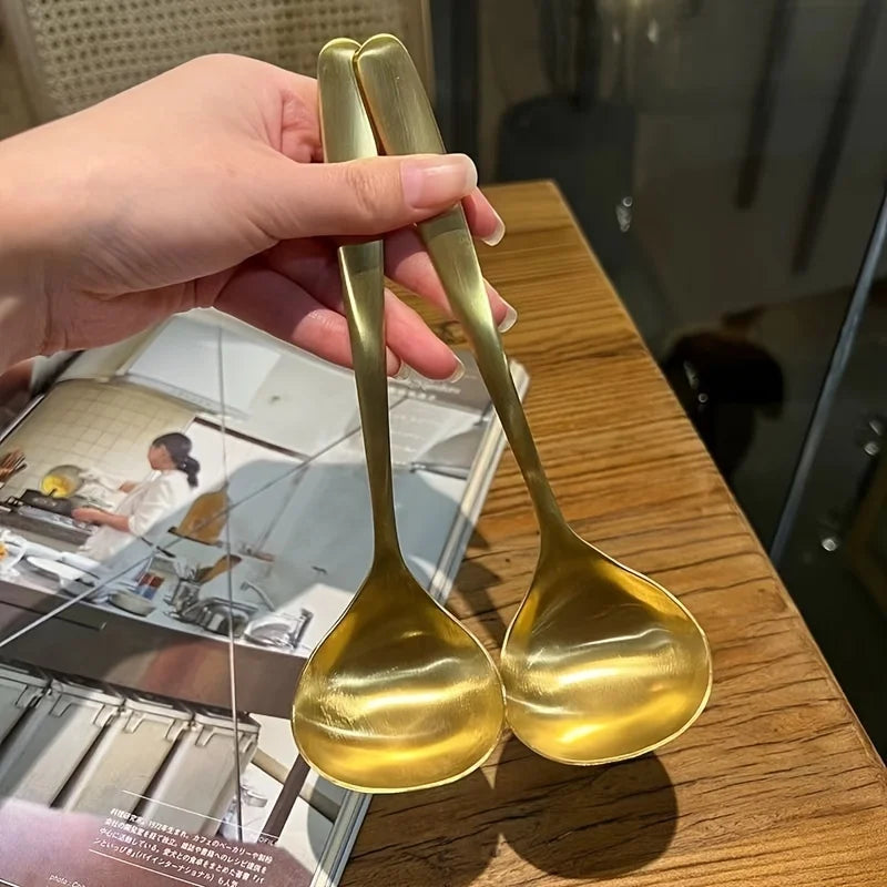 2pcs Golden Stainless Steel Serving Spoons