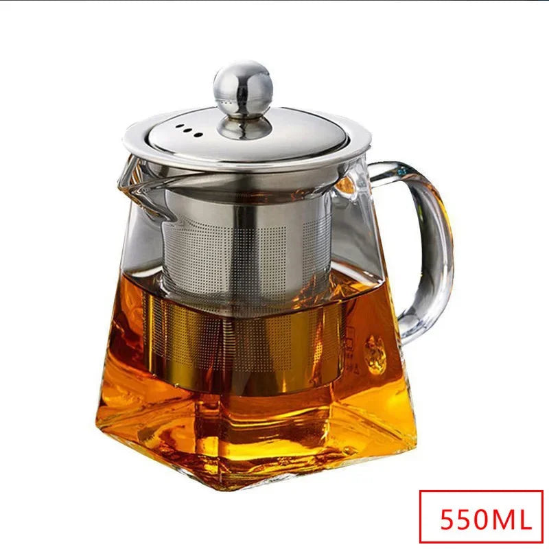 Heat Resistant Glass Teapot With Stainless Steel Coffee Infuser