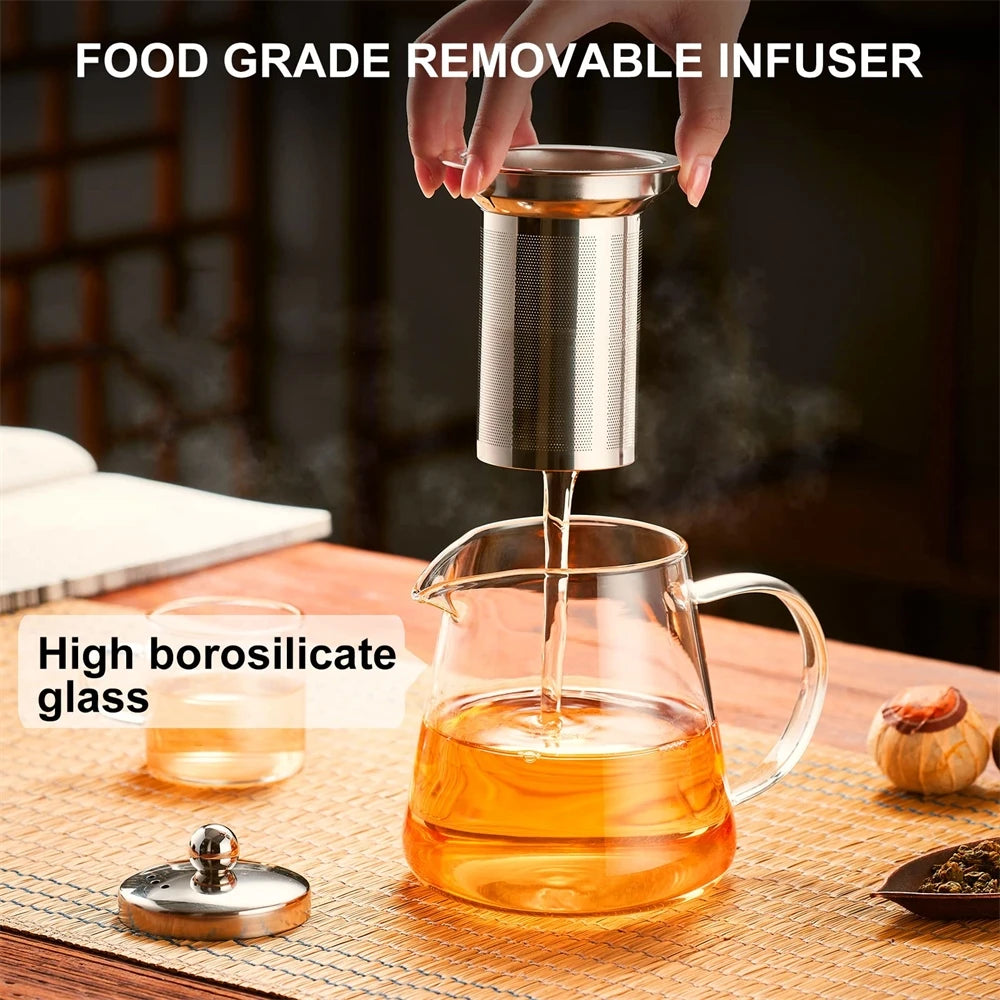 Heat-Resistant Borosilicate Glass Teapot with Removable Stainless Steel Infuser