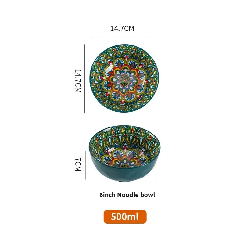 Bohemian Rice Bowl Home Creative Personality Ceramic Bowl High Appearance Level Retro Noodle Bowl Eating Rice Small Bowl