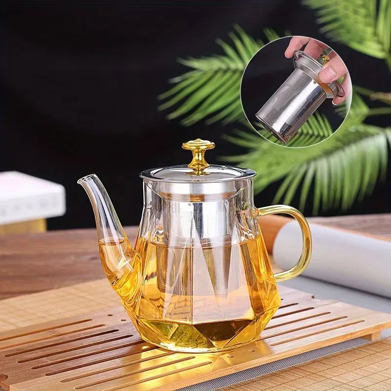 Heat Resistant Borosilicate Clear Diamond Glass Teapot