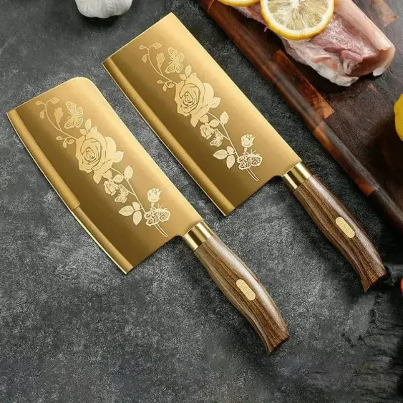 Golden, Rose Pattern 4-Piece Kitchen Knife Set
