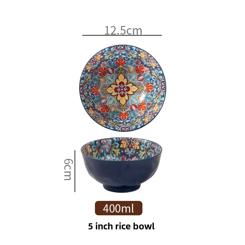 Bohemian Rice Bowl Home Creative Personality Ceramic Bowl High Appearance Level Retro Noodle Bowl Eating Rice Small Bowl