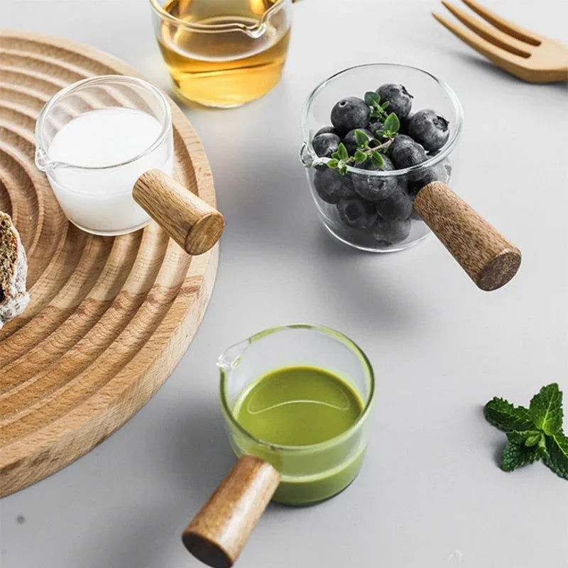 50/100ml Glass Measuring Cup with Wooden Handle