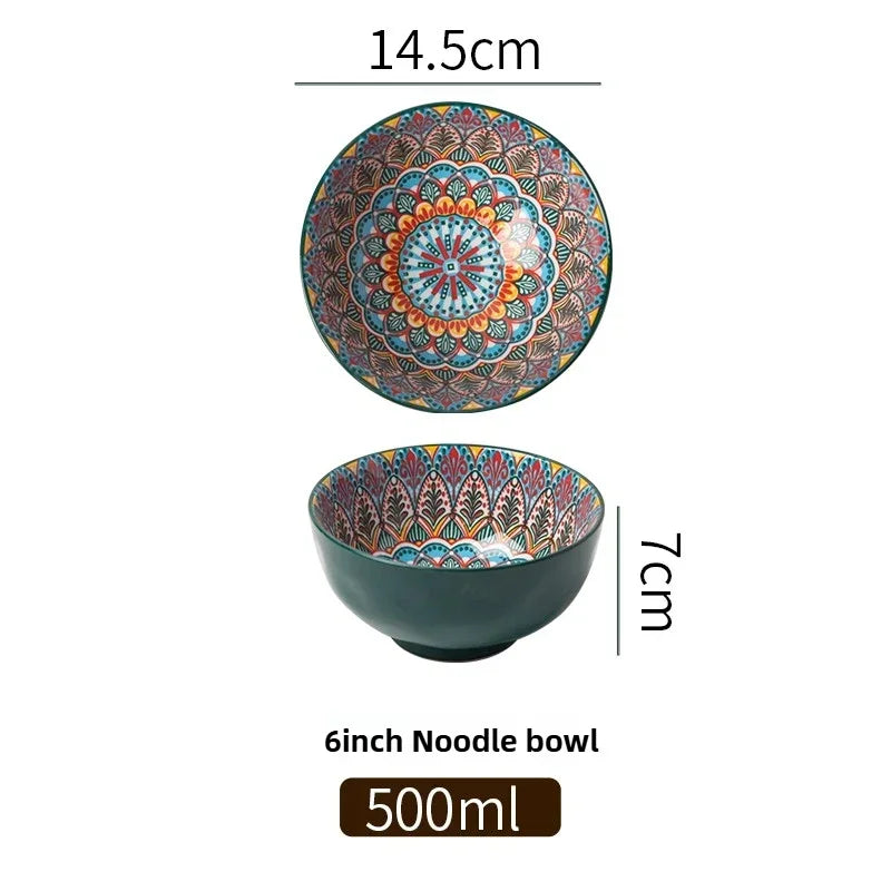 Bohemian Rice Bowl Home Creative Personality Ceramic Bowl High Appearance Level Retro Noodle Bowl Eating Rice Small Bowl