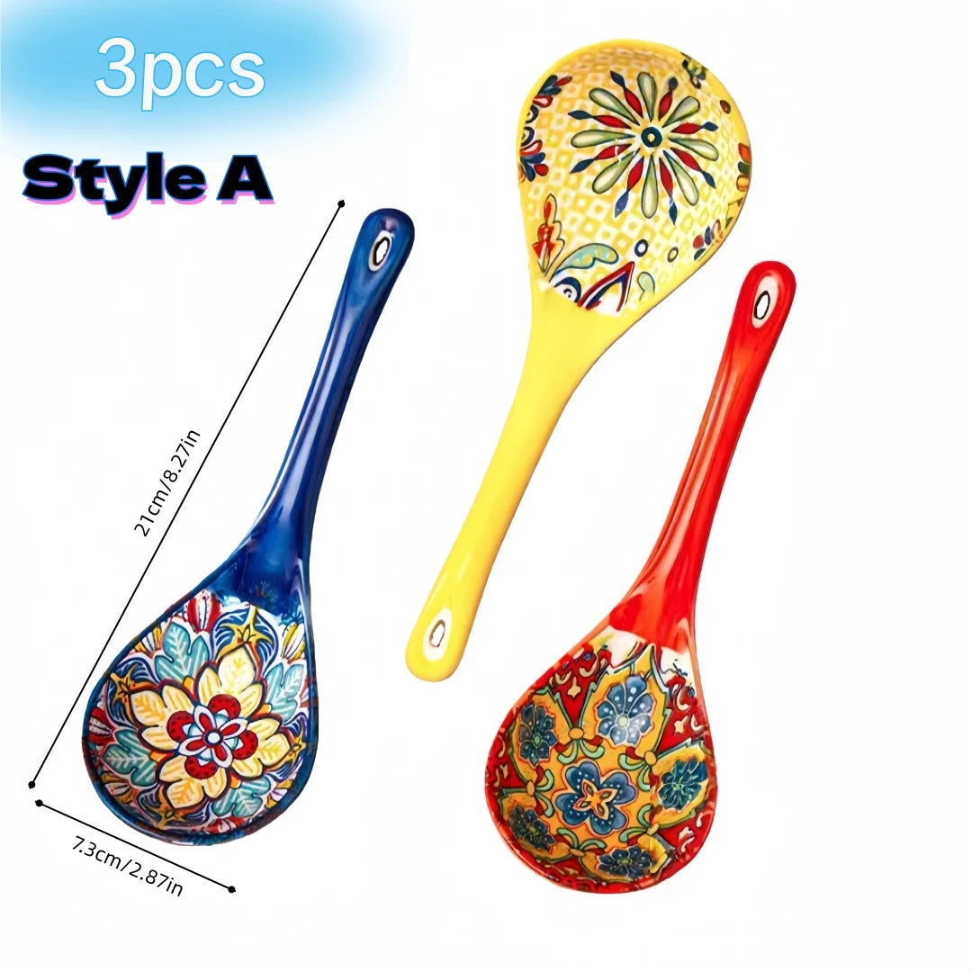 Bohemian Ceramic Serving Spoons Set