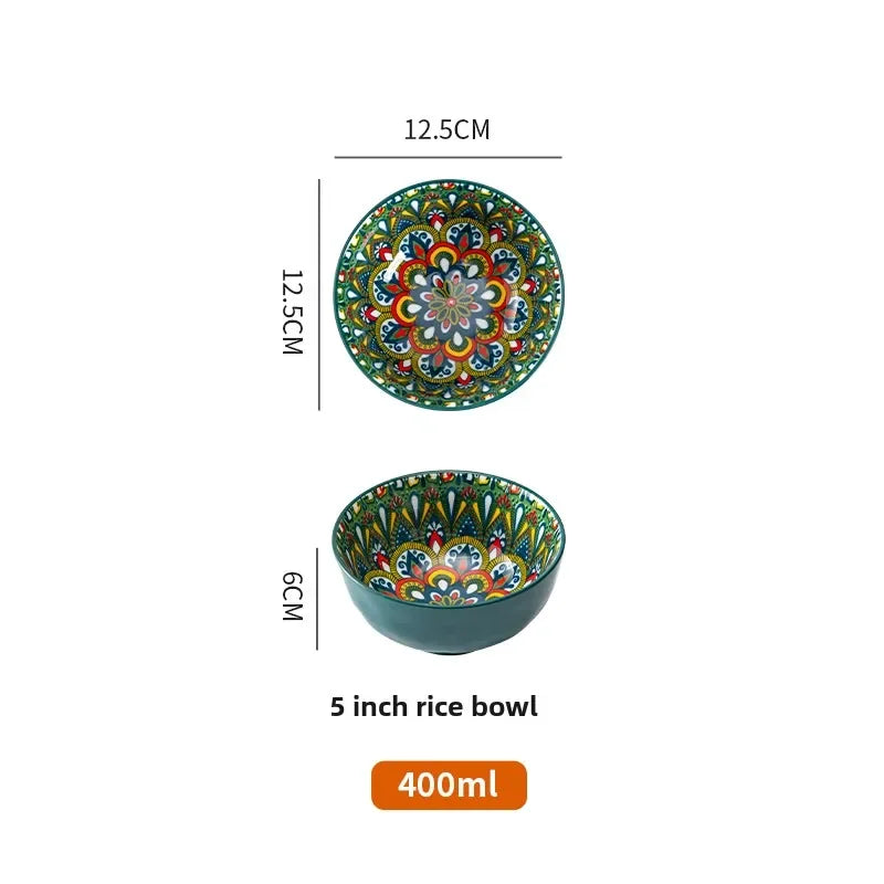 Bohemian Rice Bowl Home Creative Personality Ceramic Bowl High Appearance Level Retro Noodle Bowl Eating Rice Small Bowl