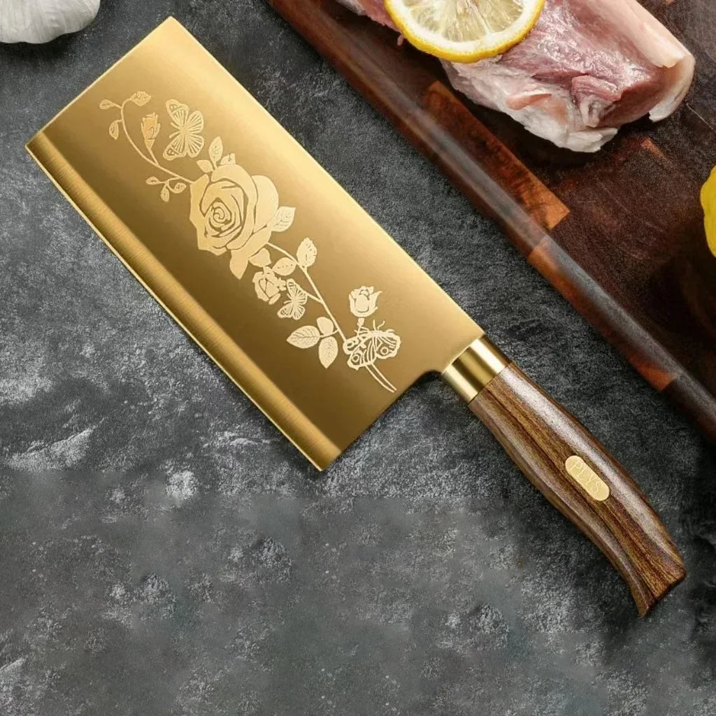 Golden, Rose Pattern 4-Piece Kitchen Knife Set