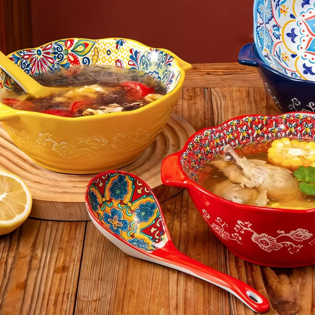 Bohemian Ceramic Serving Spoons Set