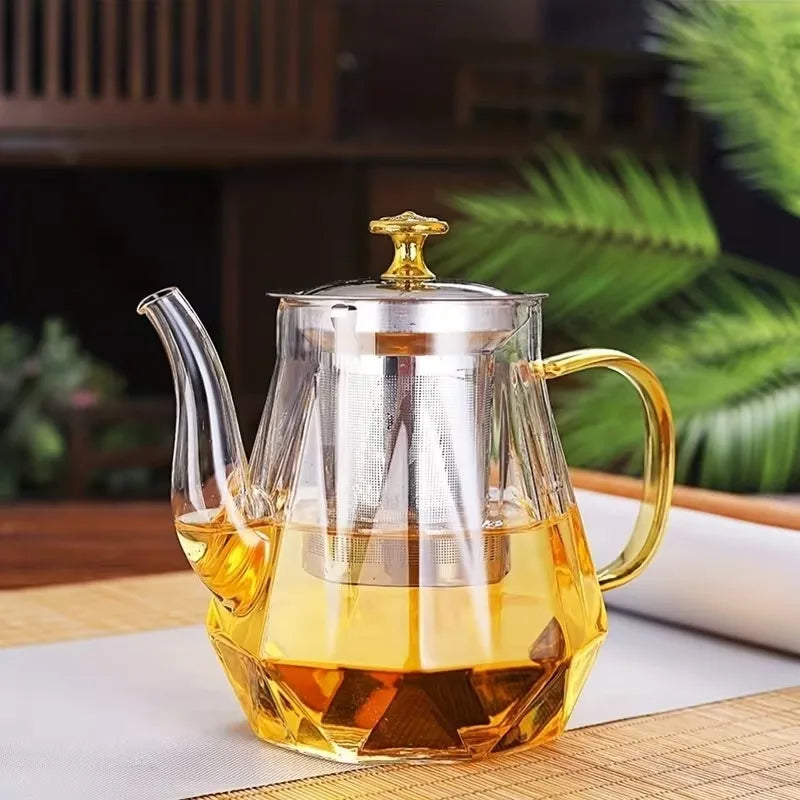 Heat Resistant Borosilicate Clear Diamond Glass Teapot