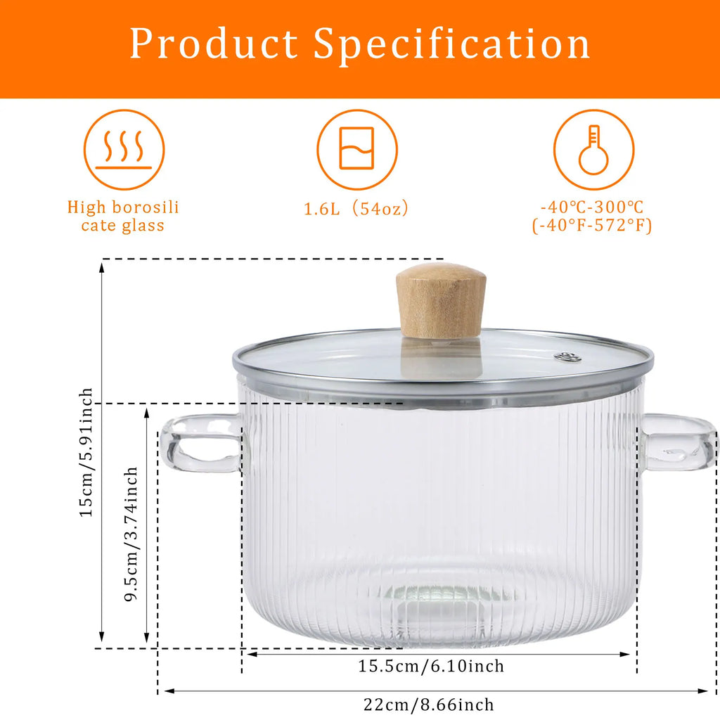 1.6L Glass Saucepan Cooking Pot with Lid