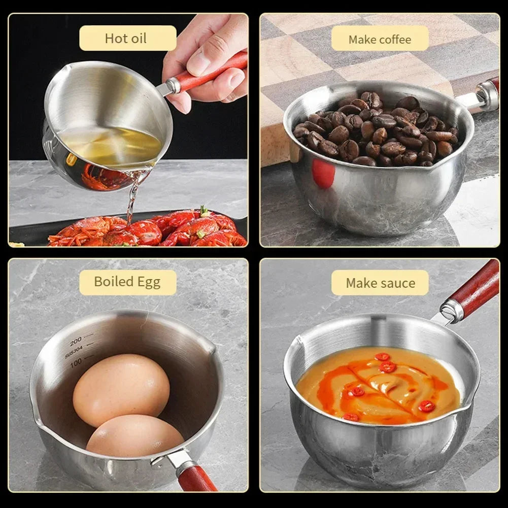 Stainless Steel Hot Oil Saucepan with wooden handle