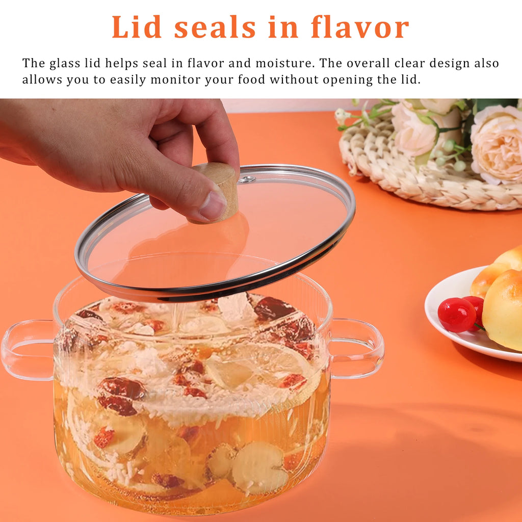 1.6L Glass Saucepan Cooking Pot with Lid