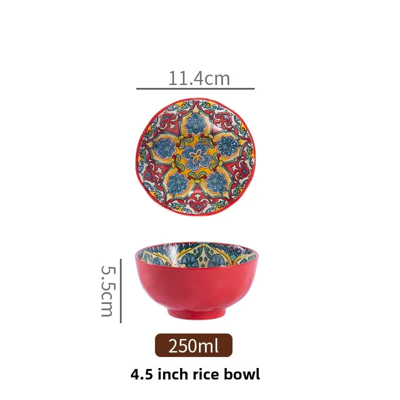 Bohemian Rice Bowl Home Creative Personality Ceramic Bowl High Appearance Level Retro Noodle Bowl Eating Rice Small Bowl