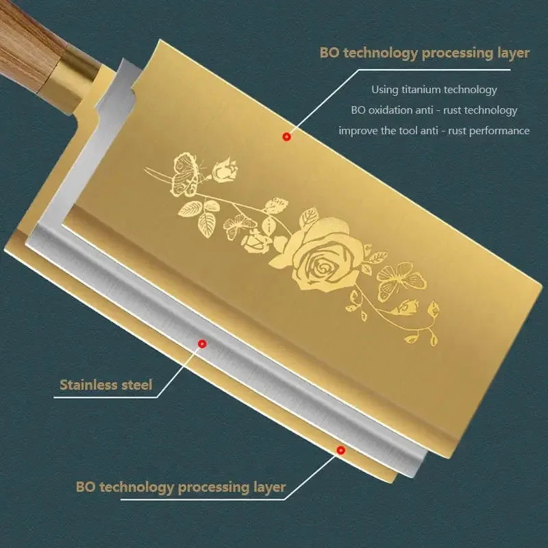 Golden, Rose Pattern 4-Piece Kitchen Knife Set