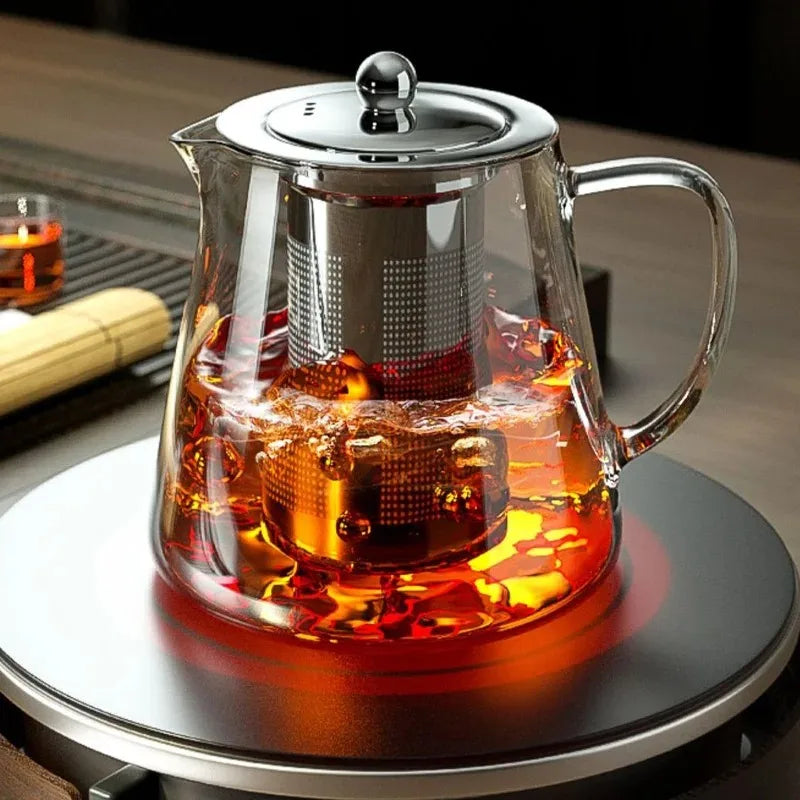 Heat-Resistant Borosilicate Glass Teapot with Removable Stainless Steel Infuser