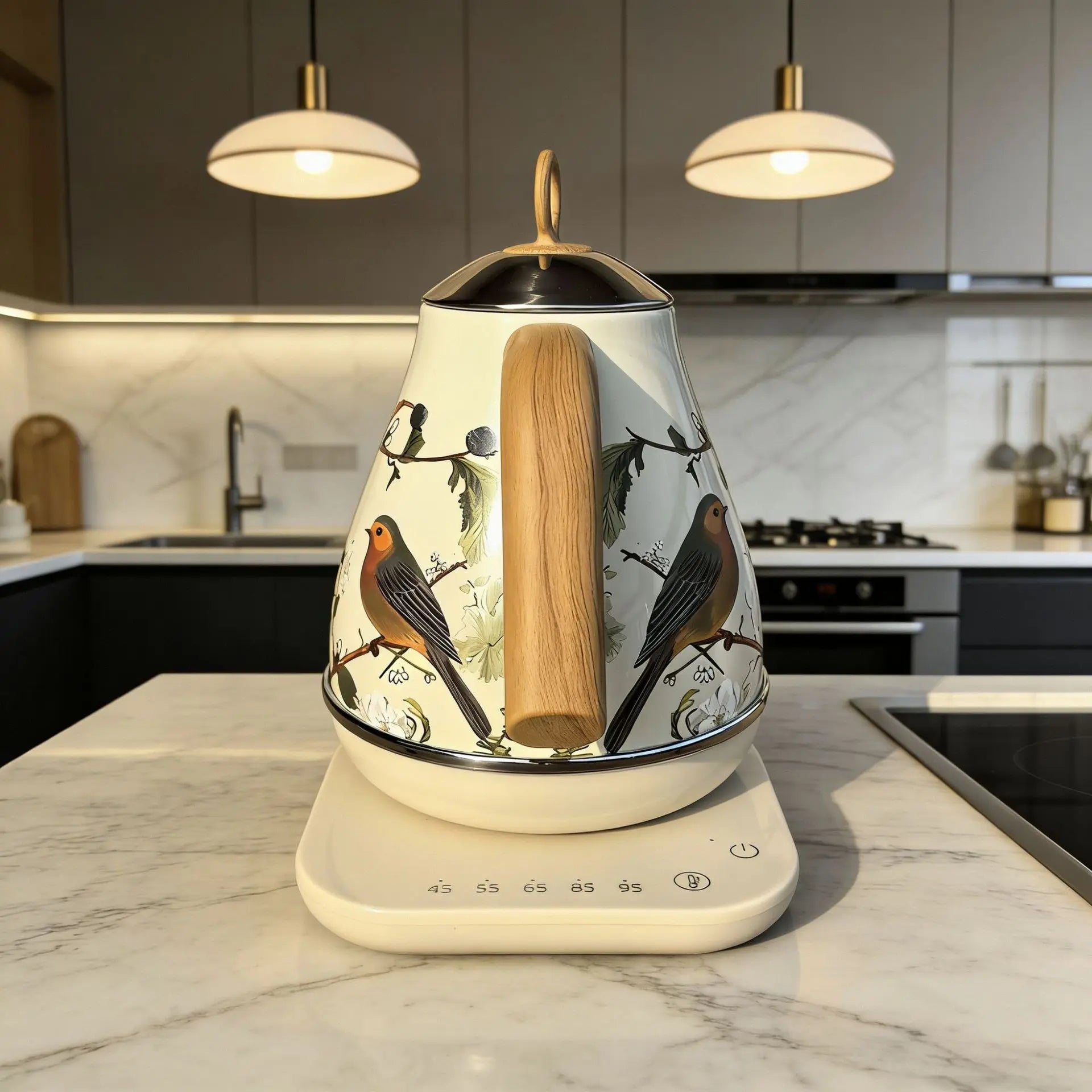 Retro Decal Electric Kettle with Wood Grain Handle 1.7L