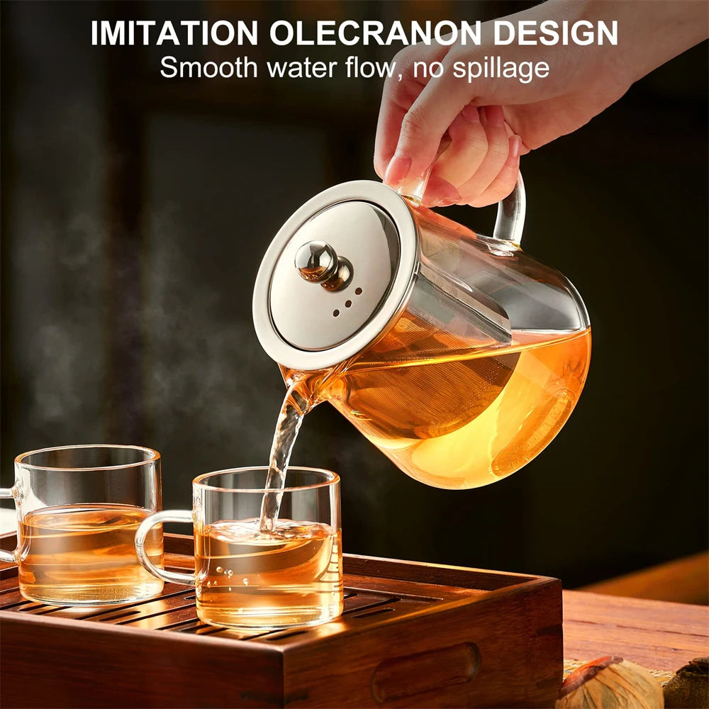 Heat-Resistant Borosilicate Glass Teapot with Removable Stainless Steel Infuser