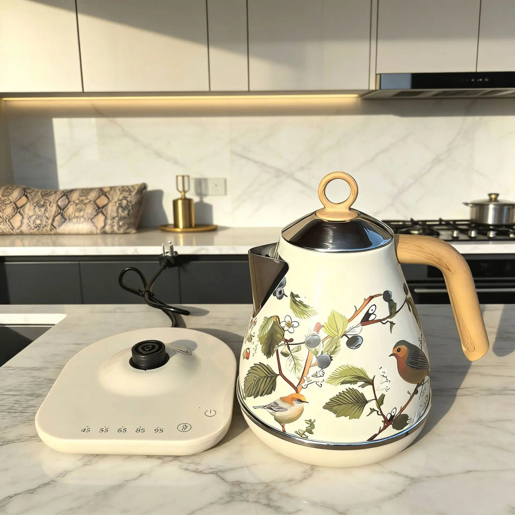 Retro Decal Electric Kettle with Wood Grain Handle 1.7L