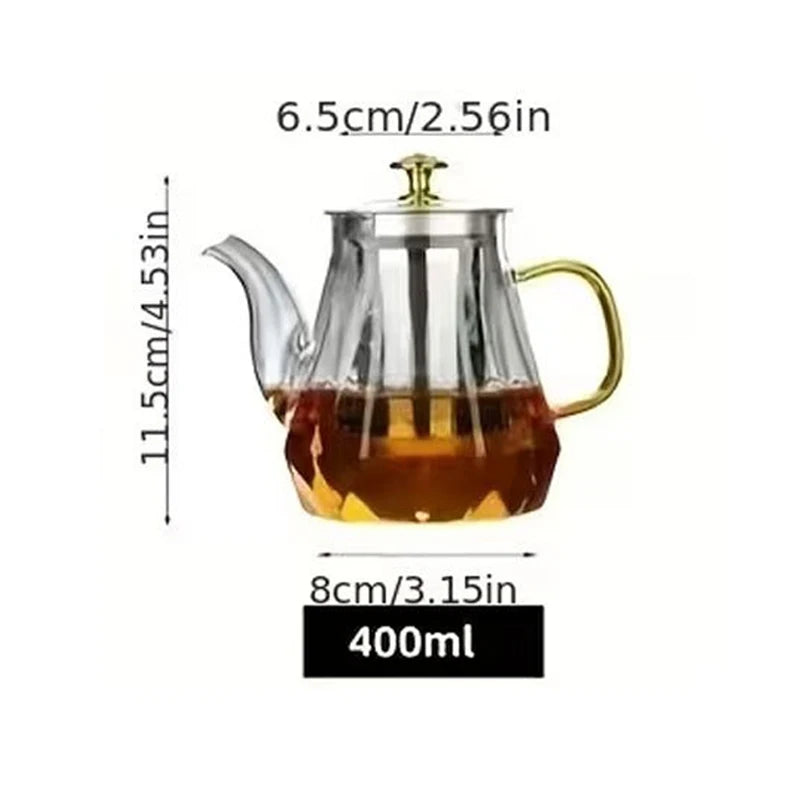 Heat Resistant Borosilicate Clear Diamond Glass Teapot