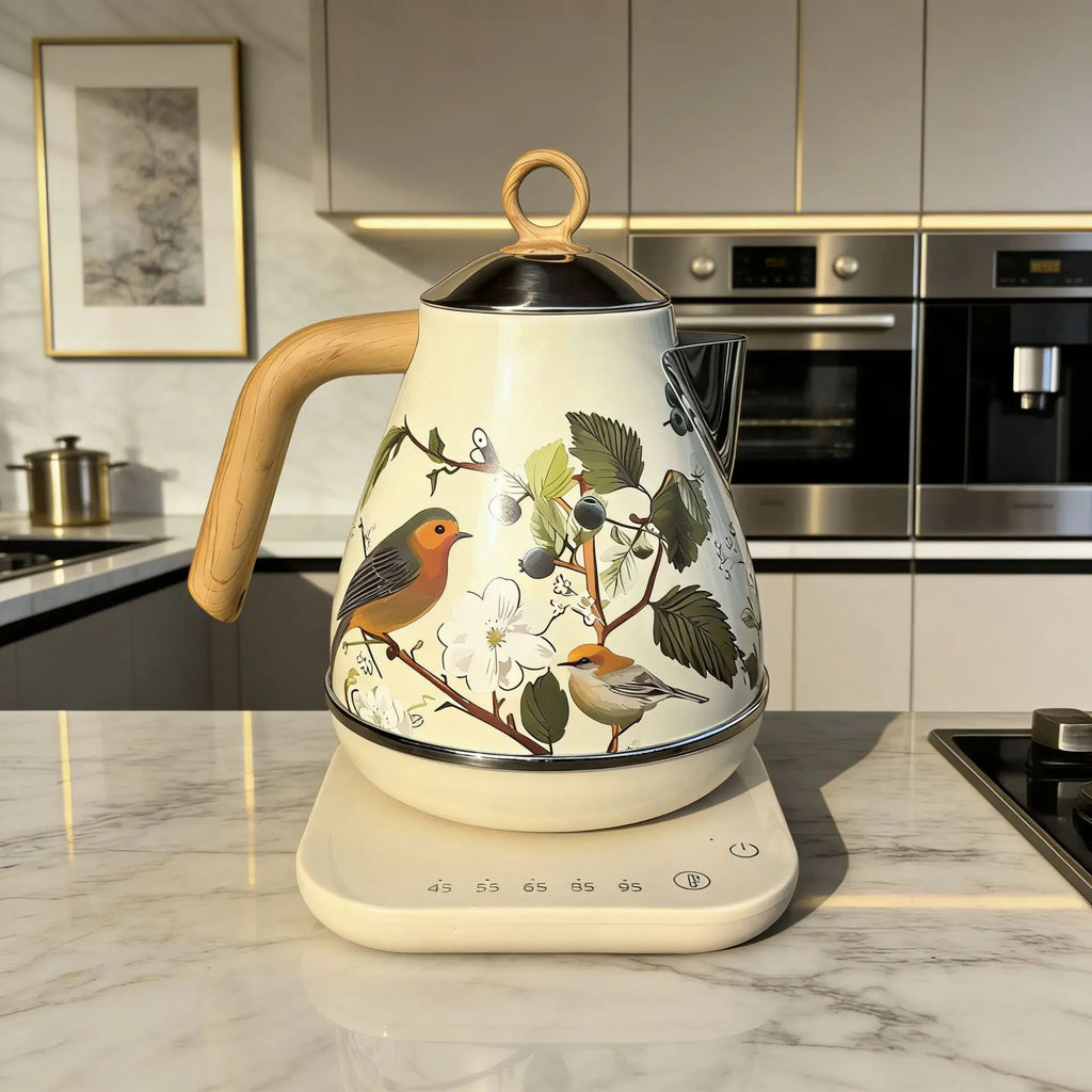 Retro Decal Electric Kettle with Wood Grain Handle 1.7L