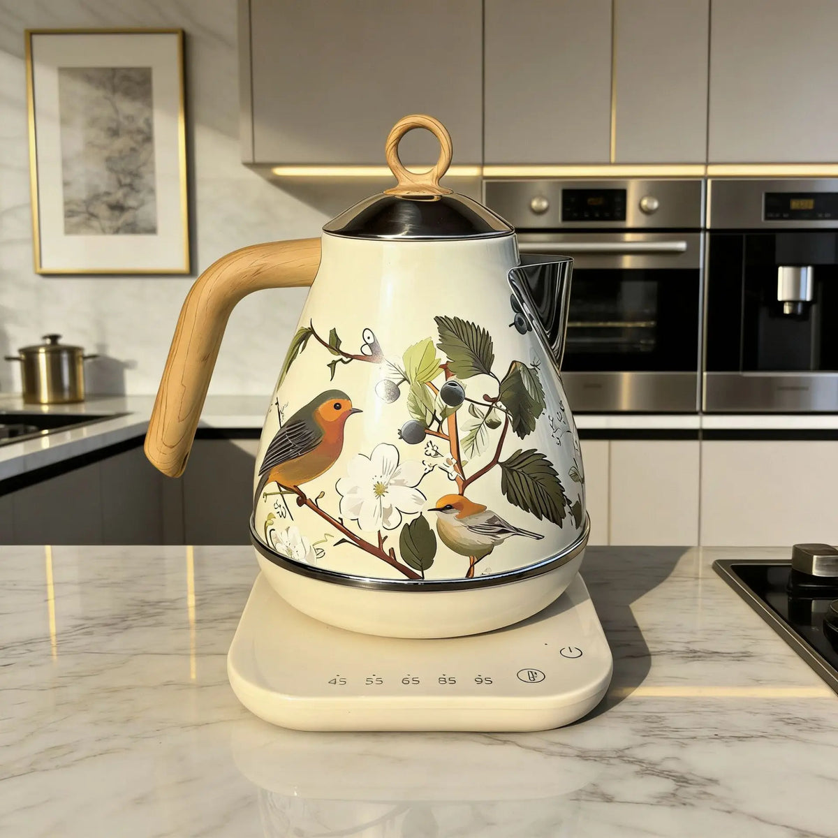 Retro Decal Electric Kettle with Wood Grain Handle 1.7L