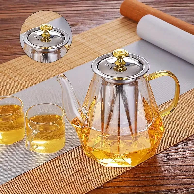Heat Resistant Borosilicate Clear Diamond Glass Teapot