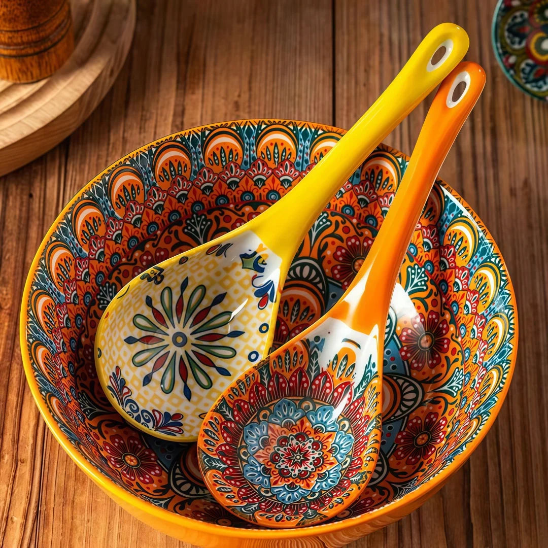 Bohemian Ceramic Serving Spoons Set