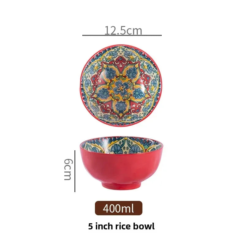 Bohemian Rice Bowl Home Creative Personality Ceramic Bowl High Appearance Level Retro Noodle Bowl Eating Rice Small Bowl