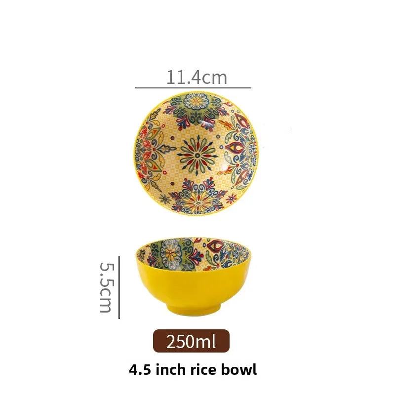 Bohemian Rice Bowl Home Creative Personality Ceramic Bowl High Appearance Level Retro Noodle Bowl Eating Rice Small Bowl