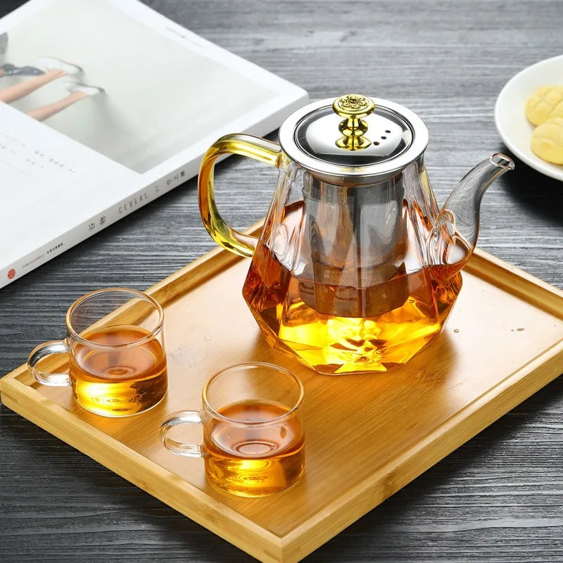 Heat Resistant Borosilicate Clear Diamond Glass Teapot