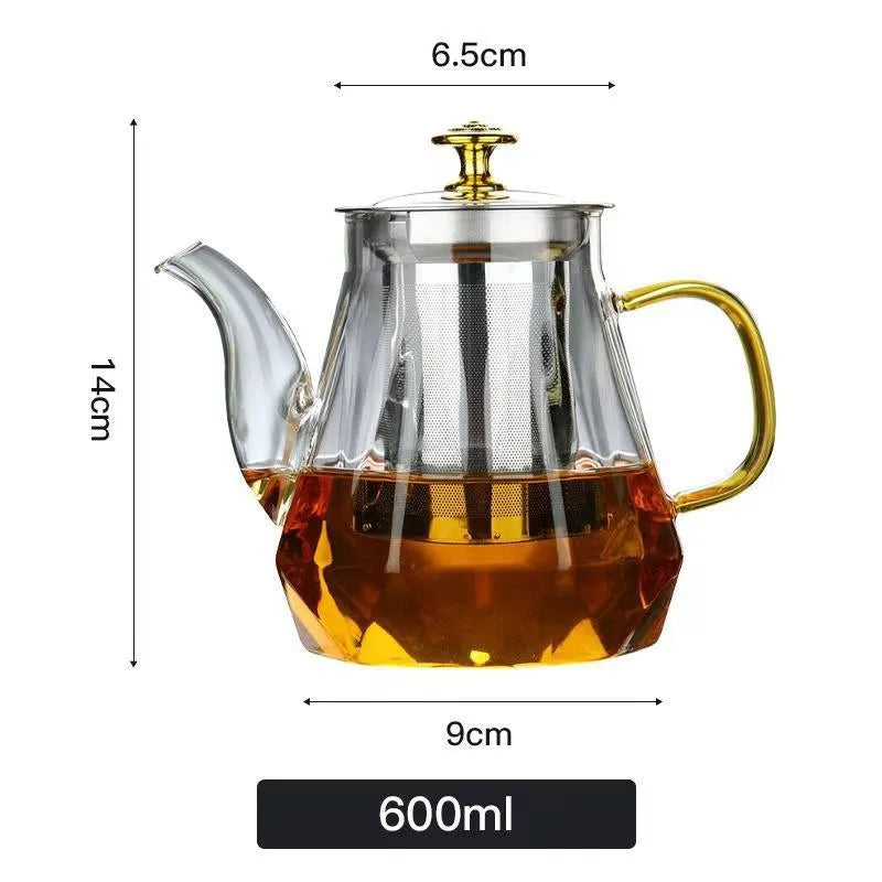 Heat Resistant Borosilicate Clear Diamond Glass Teapot