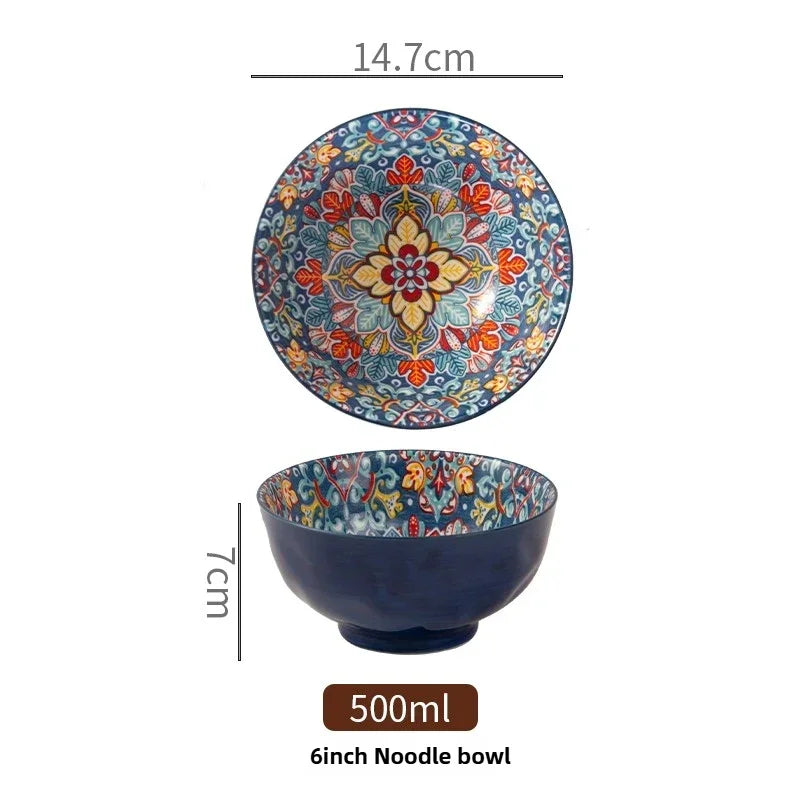 Bohemian Rice Bowl Home Creative Personality Ceramic Bowl High Appearance Level Retro Noodle Bowl Eating Rice Small Bowl
