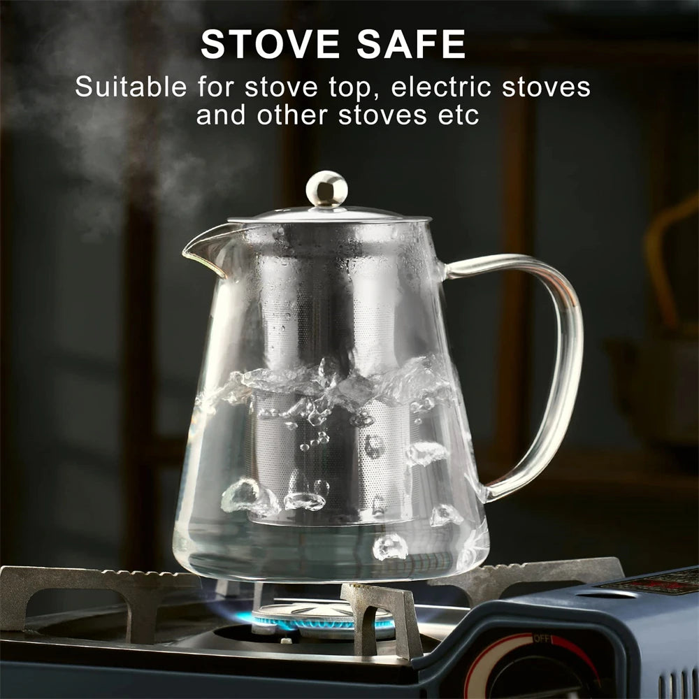 Heat-Resistant Borosilicate Glass Teapot with Removable Stainless Steel Infuser