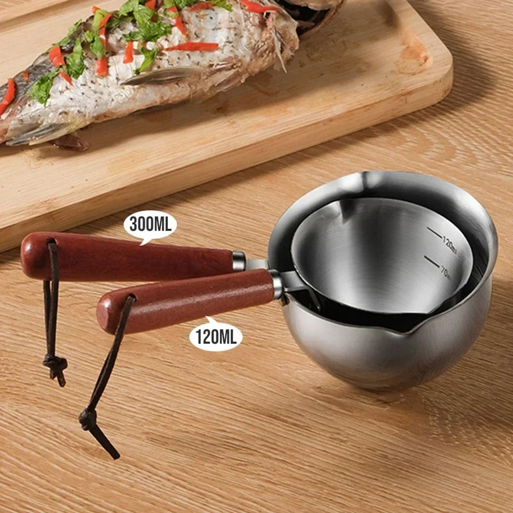 Stainless Steel Hot Oil Saucepan with wooden handle