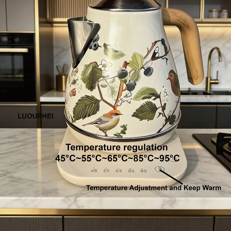 Retro Decal Electric Kettle with Wood Grain Handle 1.7L