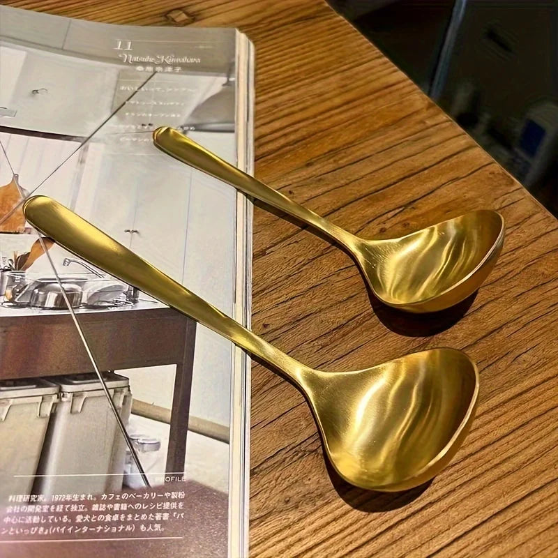 2pcs Golden Stainless Steel Serving Spoons