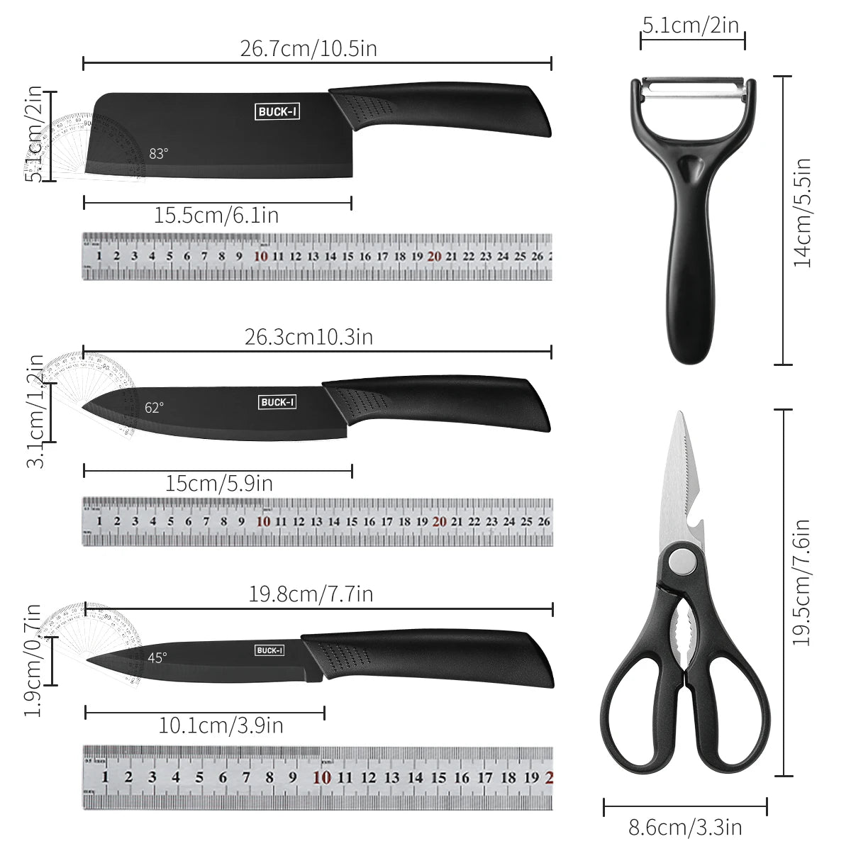 3/5pcs Kitchen high-grade Black Knife Set