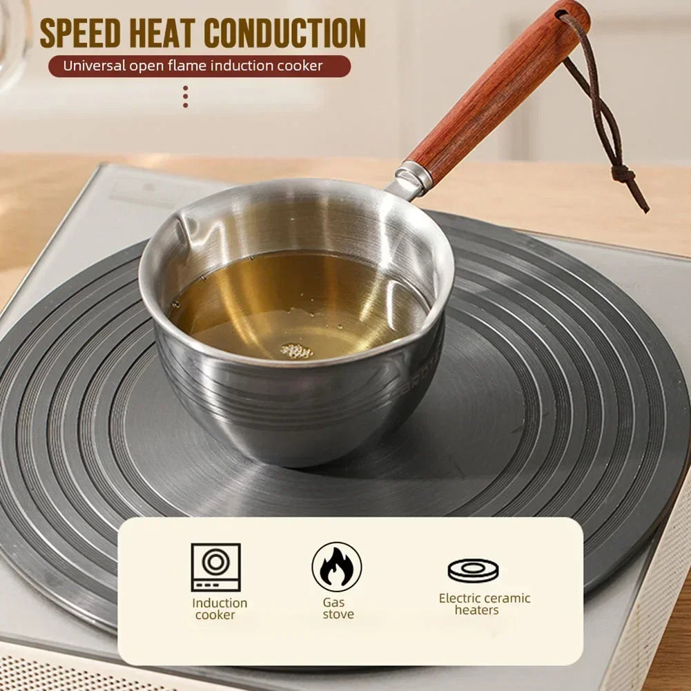 Stainless Steel Hot Oil Saucepan with wooden handle